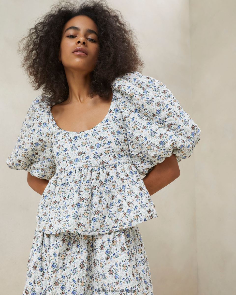 vêtements Loeffler Randall haut matelassé jessalyn crème/fleuri femmes 04V42L248