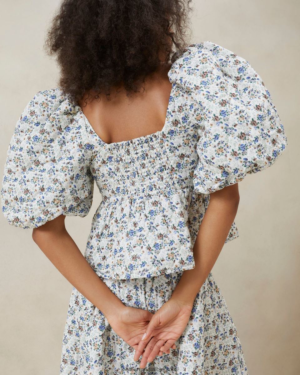 vêtements Loeffler Randall haut matelassé jessalyn crème/fleuri femmes 04V42L248