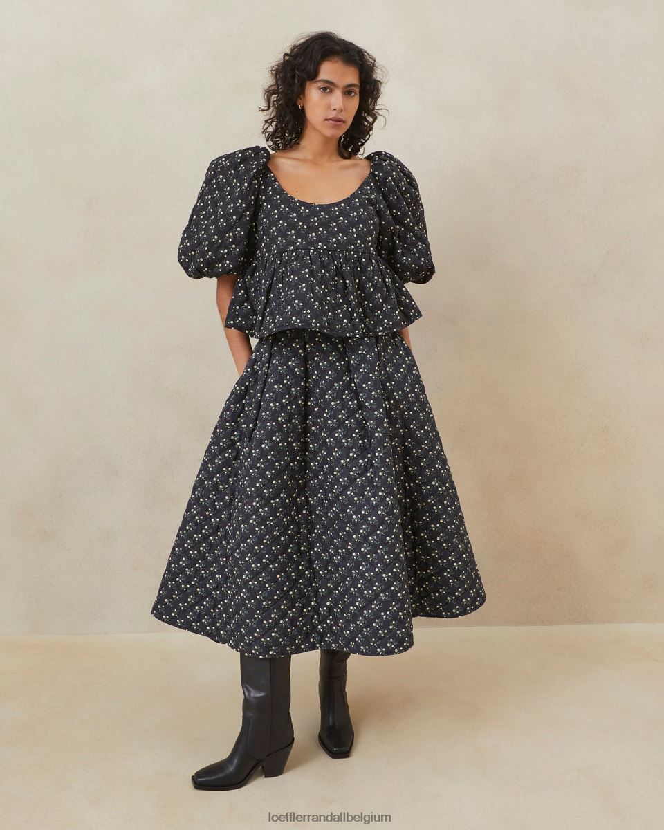 vêtements Loeffler Randall haut matelassé jessalyn petites fleurs noires femmes 04V42L247