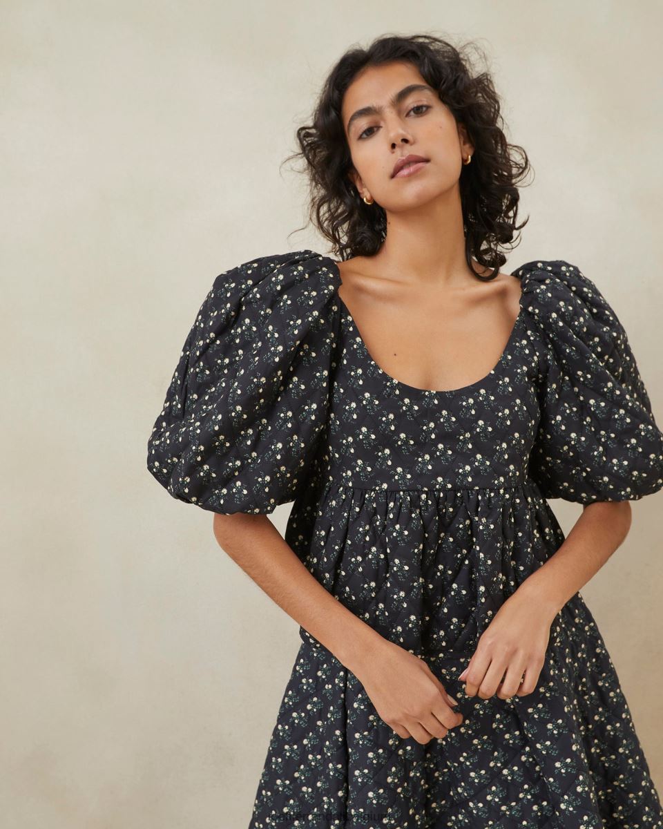 vêtements Loeffler Randall haut matelassé jessalyn petites fleurs noires femmes 04V42L247