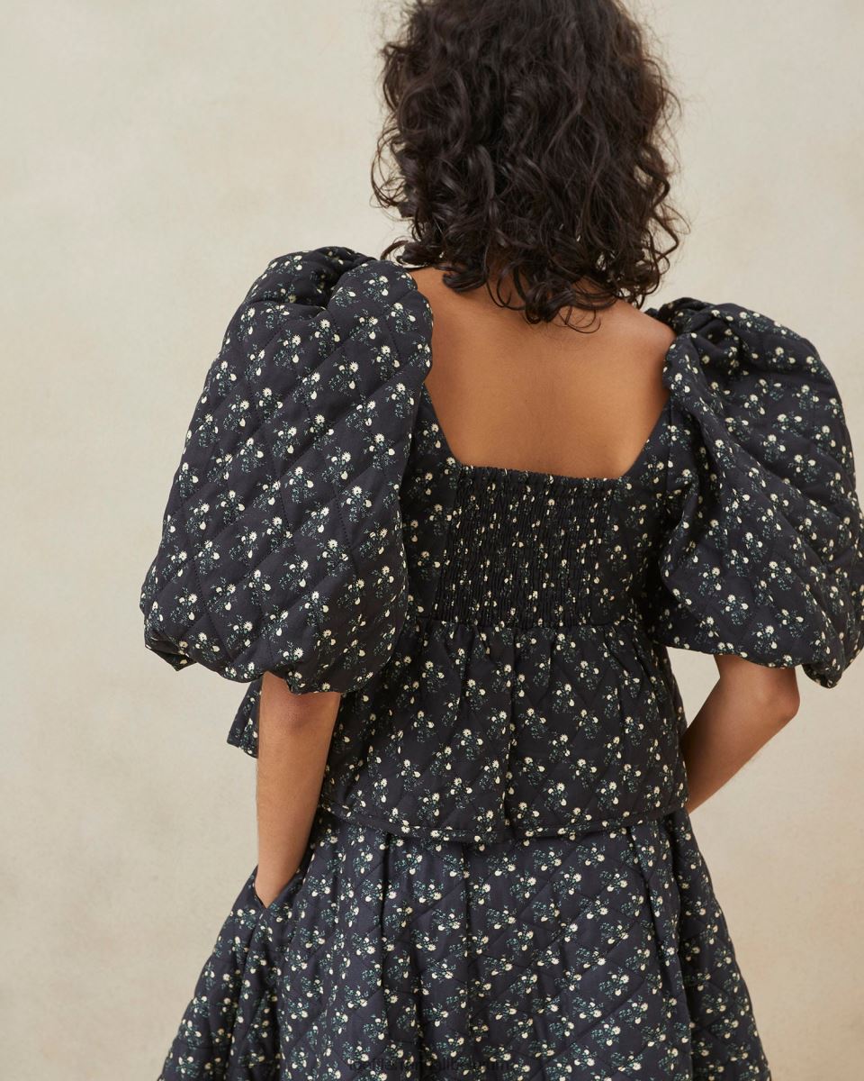 vêtements Loeffler Randall haut matelassé jessalyn petites fleurs noires femmes 04V42L247