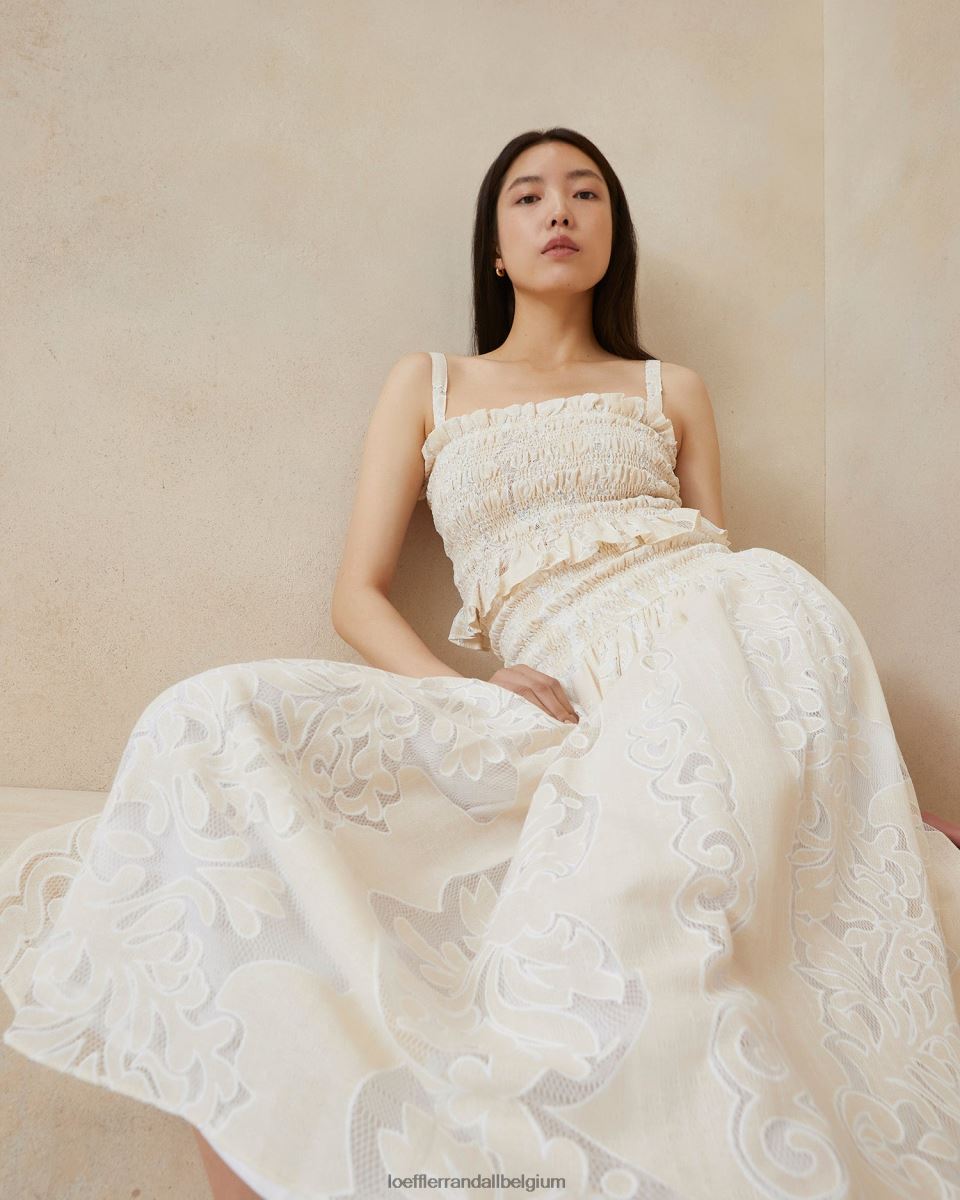 vêtements Loeffler Randall haut smocké anita écru femmes 04V42L251