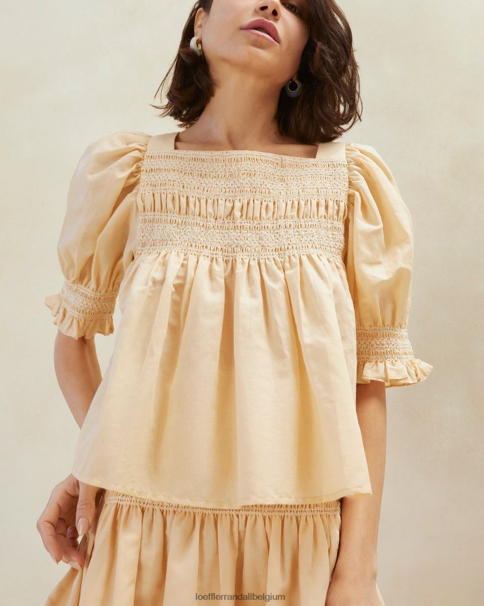 vêtements Loeffler Randall top smocké lydie sable/écru femmes 04V42L236