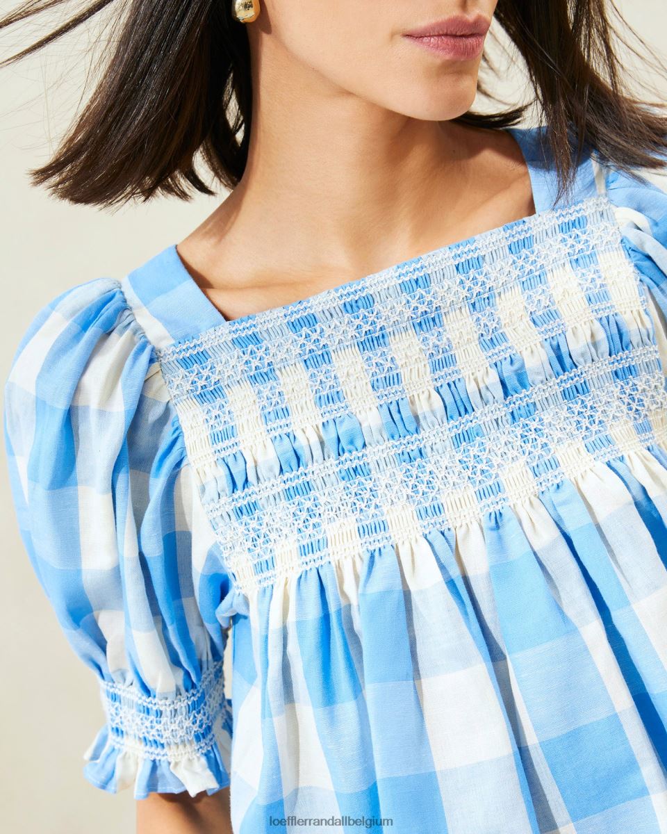 vêtements Loeffler Randall top smocké lydie vichy bleu femmes 04V42L199
