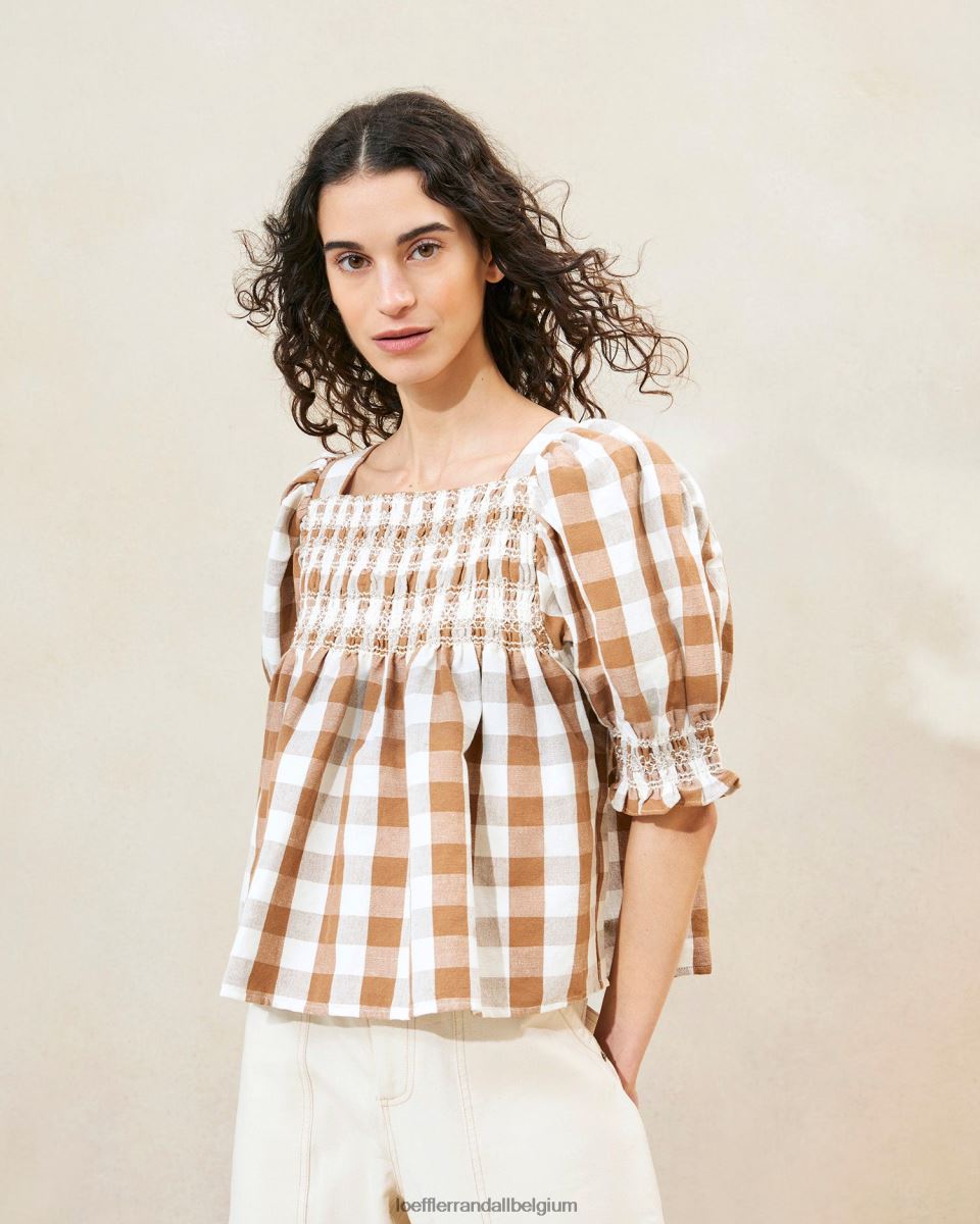 vêtements Loeffler Randall top smocké lydie vichy marron femmes 04V42L210