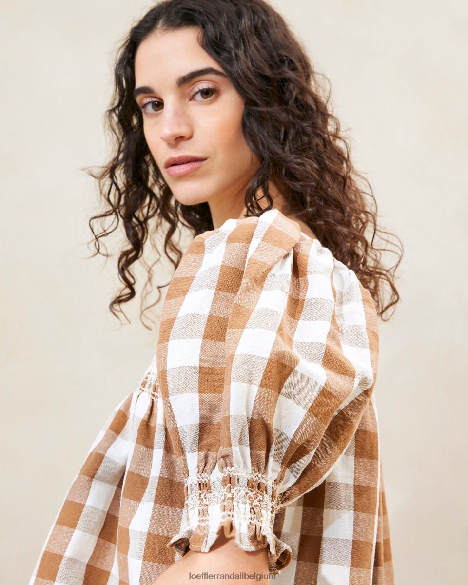 vêtements Loeffler Randall top smocké lydie vichy marron femmes 04V42L210