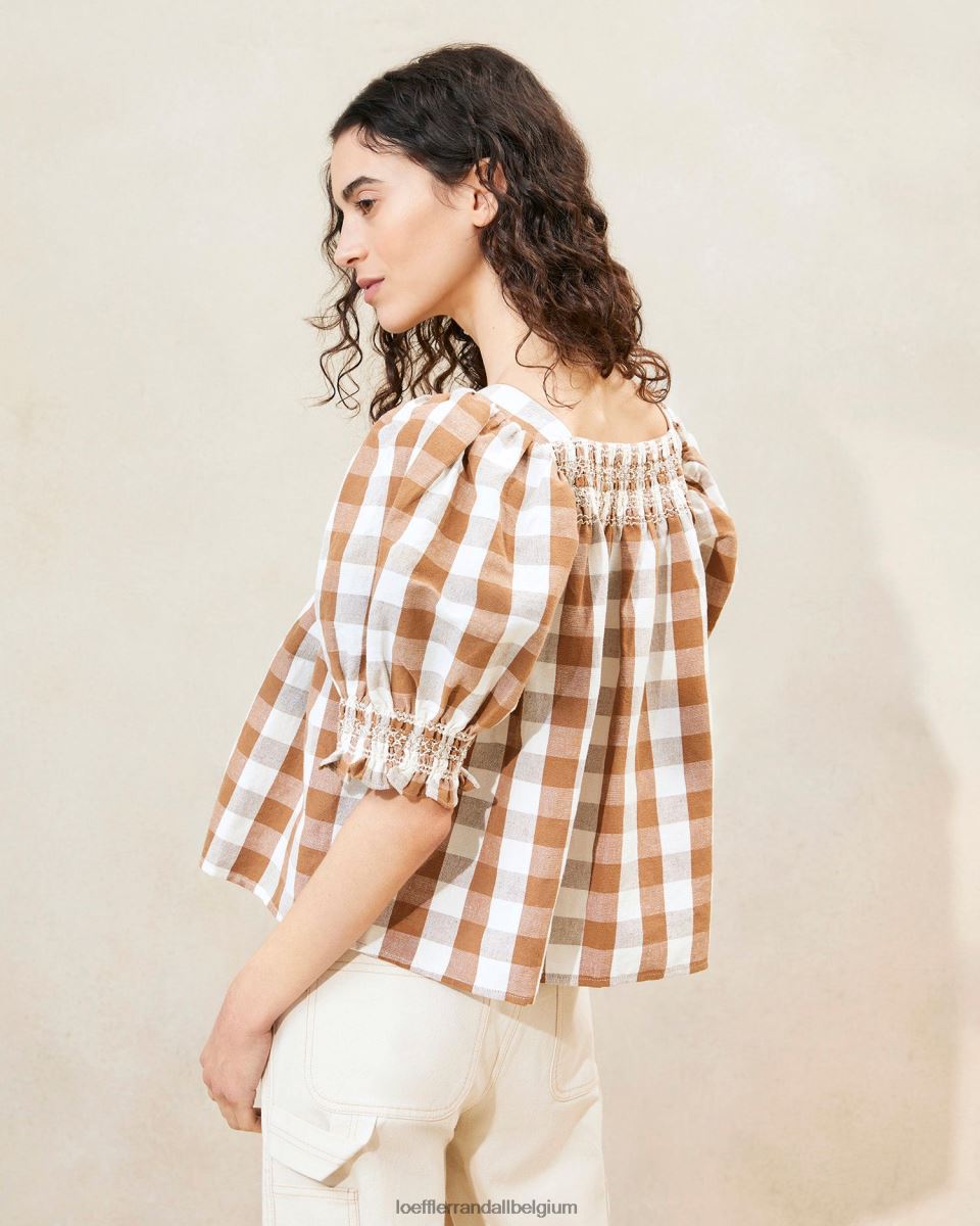 vêtements Loeffler Randall top smocké lydie vichy marron femmes 04V42L210