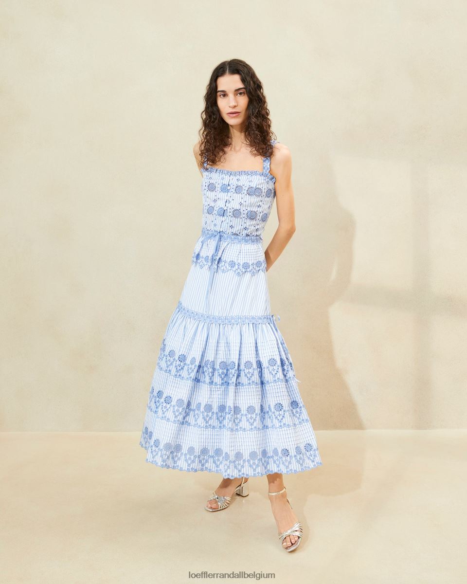 vêtements Loeffler Randall jupe en broderie anglaise à rayures shireen bleu/crème femmes 04V42L234