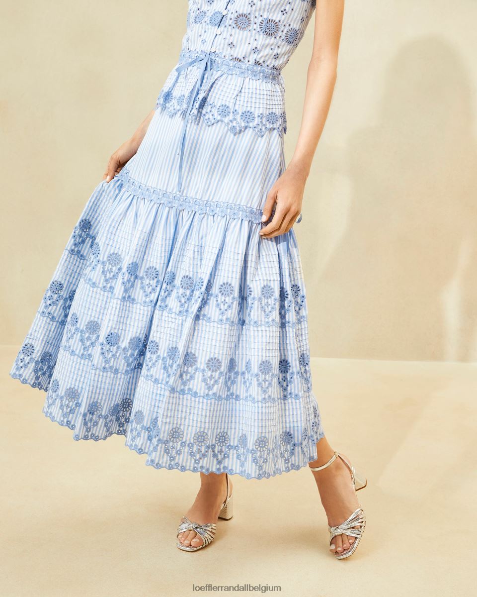 vêtements Loeffler Randall jupe en broderie anglaise à rayures shireen bleu/crème femmes 04V42L234