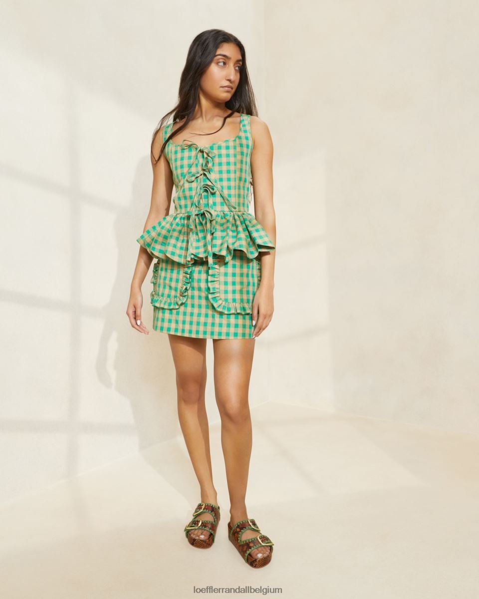 vêtements Loeffler Randall jupe eura à poches et volants vichy vert/caramel au beurre femmes 04V42L222