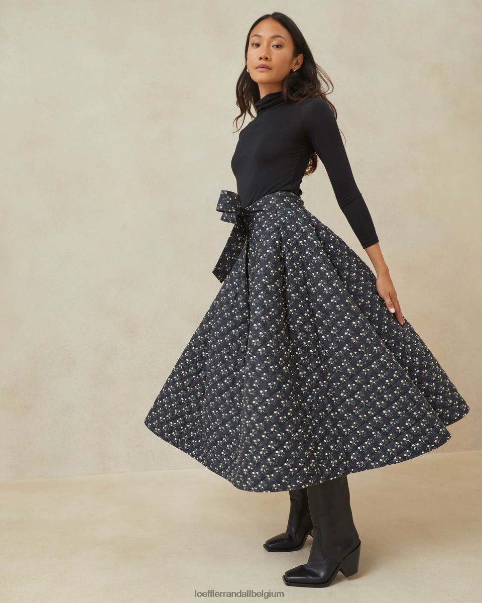 vêtements Loeffler Randall jupe matelassée Leigh petites fleurs noires femmes 04V42L237