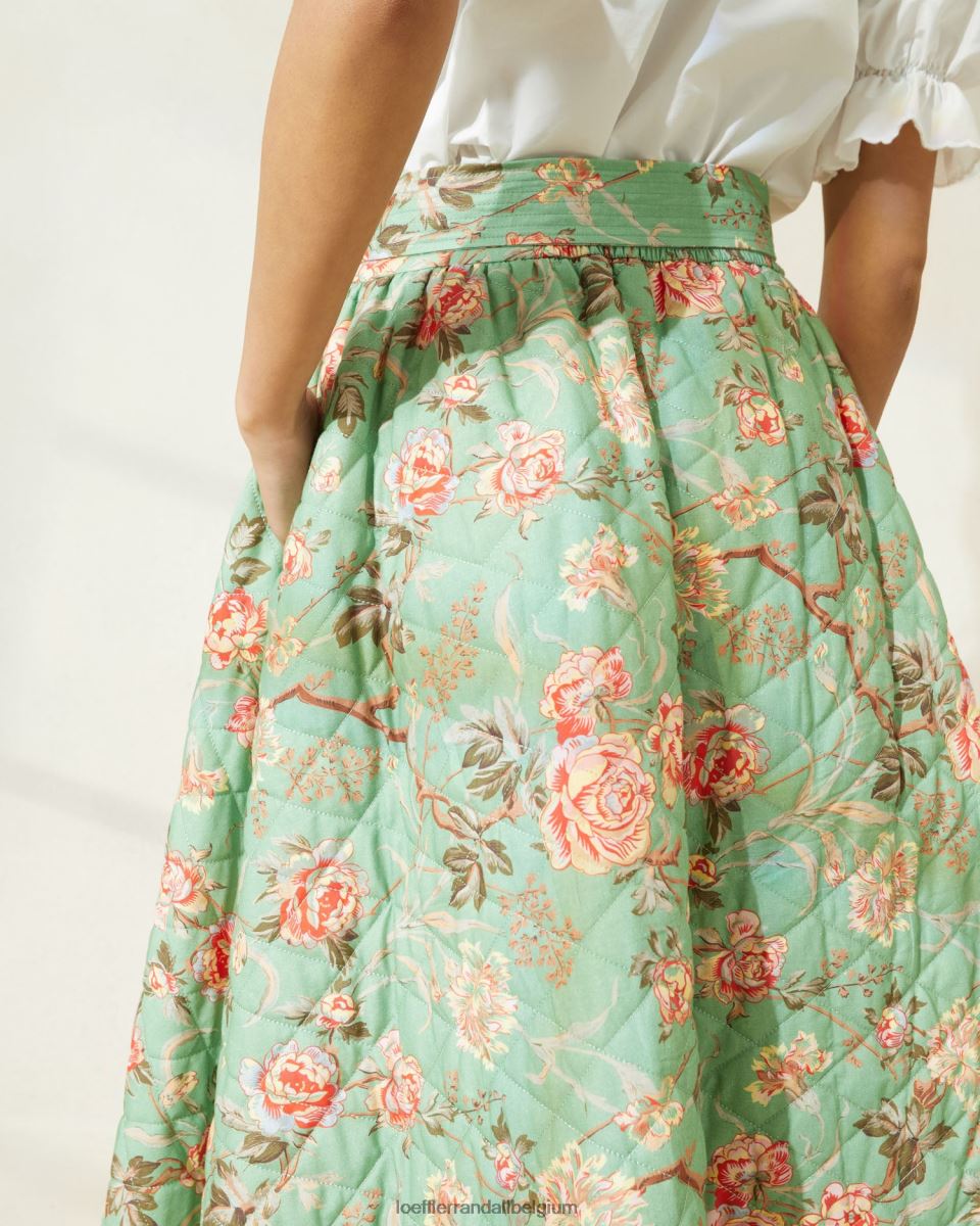 vêtements Loeffler Randall jupe matelassée Leigh sauge botanique florale femmes 04V42L231