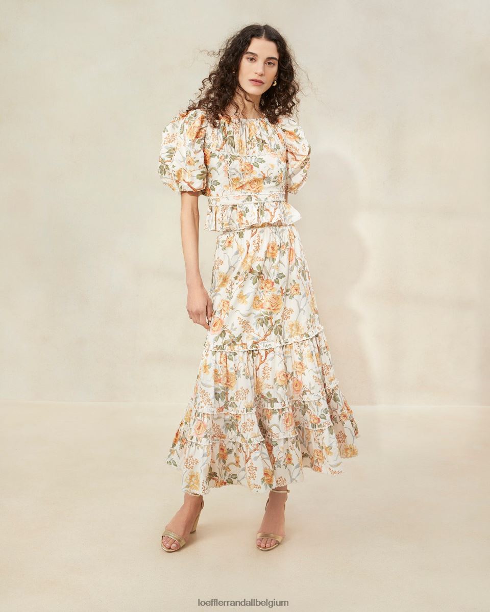 vêtements Loeffler Randall jupe mi-longue festonnée ellie crème botanique florale femmes 04V42L224