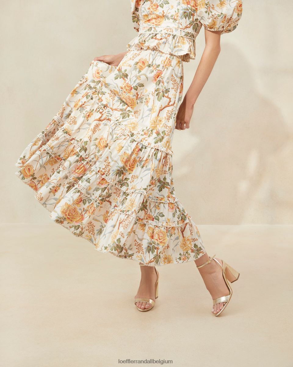 vêtements Loeffler Randall jupe mi-longue festonnée ellie crème botanique florale femmes 04V42L224