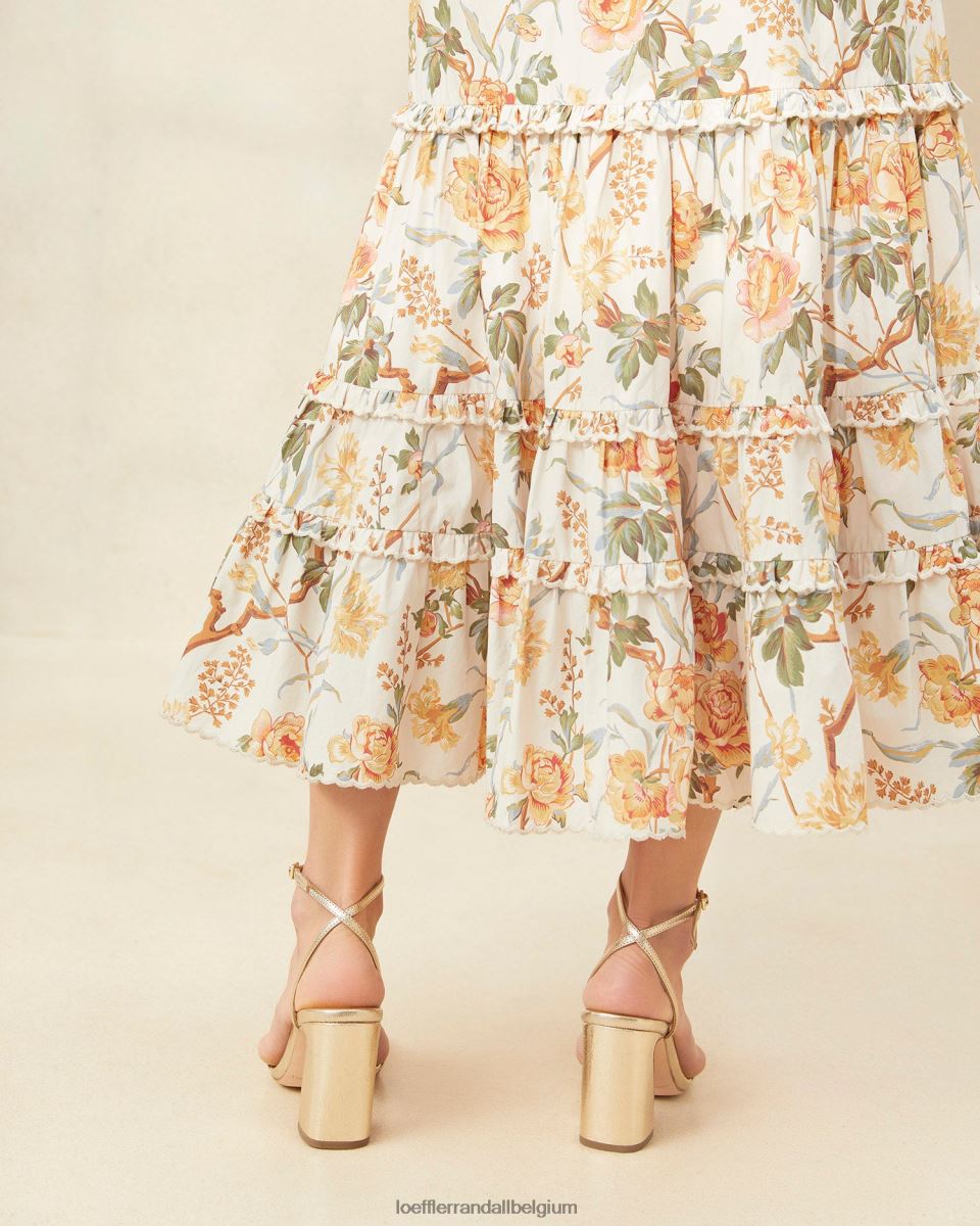 vêtements Loeffler Randall jupe mi-longue festonnée ellie crème botanique florale femmes 04V42L224