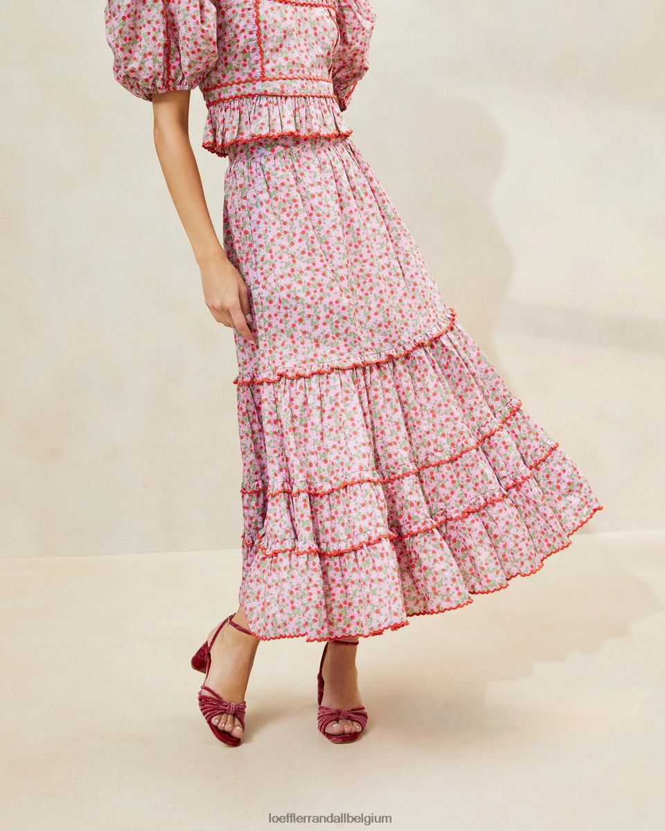 vêtements Loeffler Randall jupe midi à ourlet festonné ellie fraise imprimé fraise femmes 04V42L225