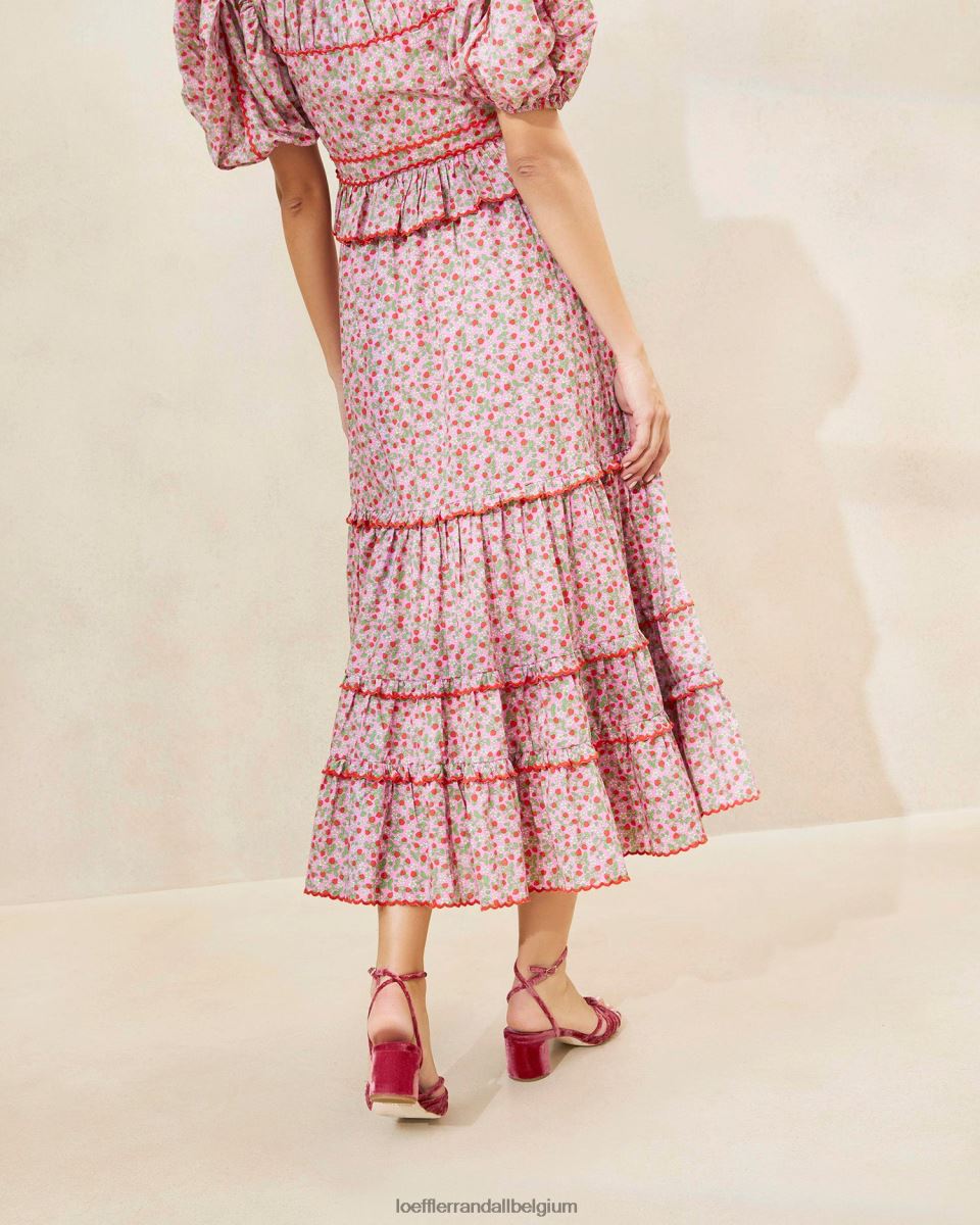 vêtements Loeffler Randall jupe midi à ourlet festonné ellie fraise imprimé fraise femmes 04V42L225