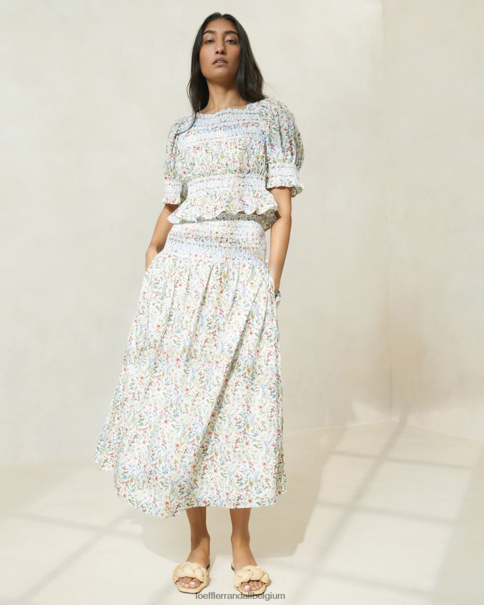 vêtements Loeffler Randall jupe midi à taille cintrée theodora crème/trèfle/coquelicot multi floral femmes 04V42L218