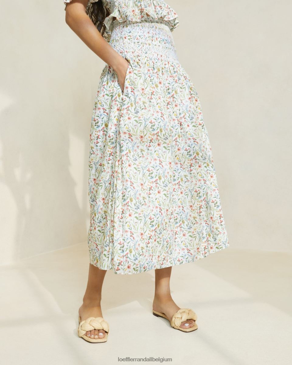 vêtements Loeffler Randall jupe midi à taille cintrée theodora crème/trèfle/coquelicot multi floral femmes 04V42L218