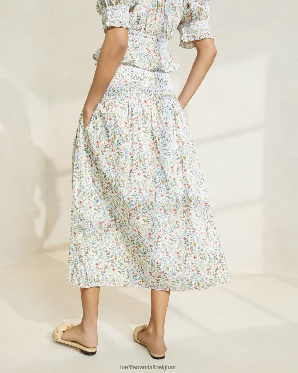 vêtements Loeffler Randall jupe midi à taille cintrée theodora crème/trèfle/coquelicot multi floral femmes 04V42L218