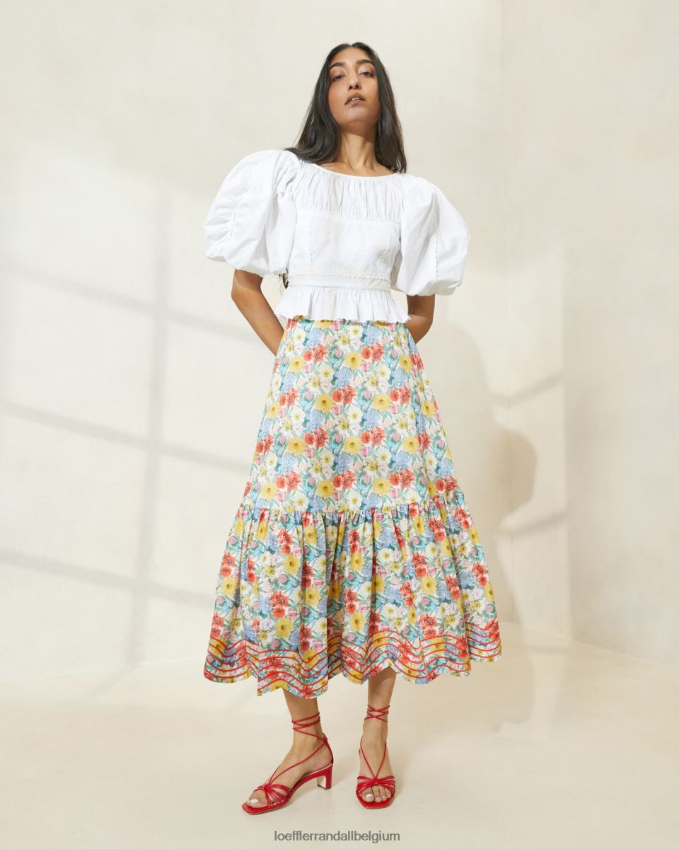 vêtements Loeffler Randall jupe opale à ourlet volanté floral multi coquelicot femmes 04V42L227