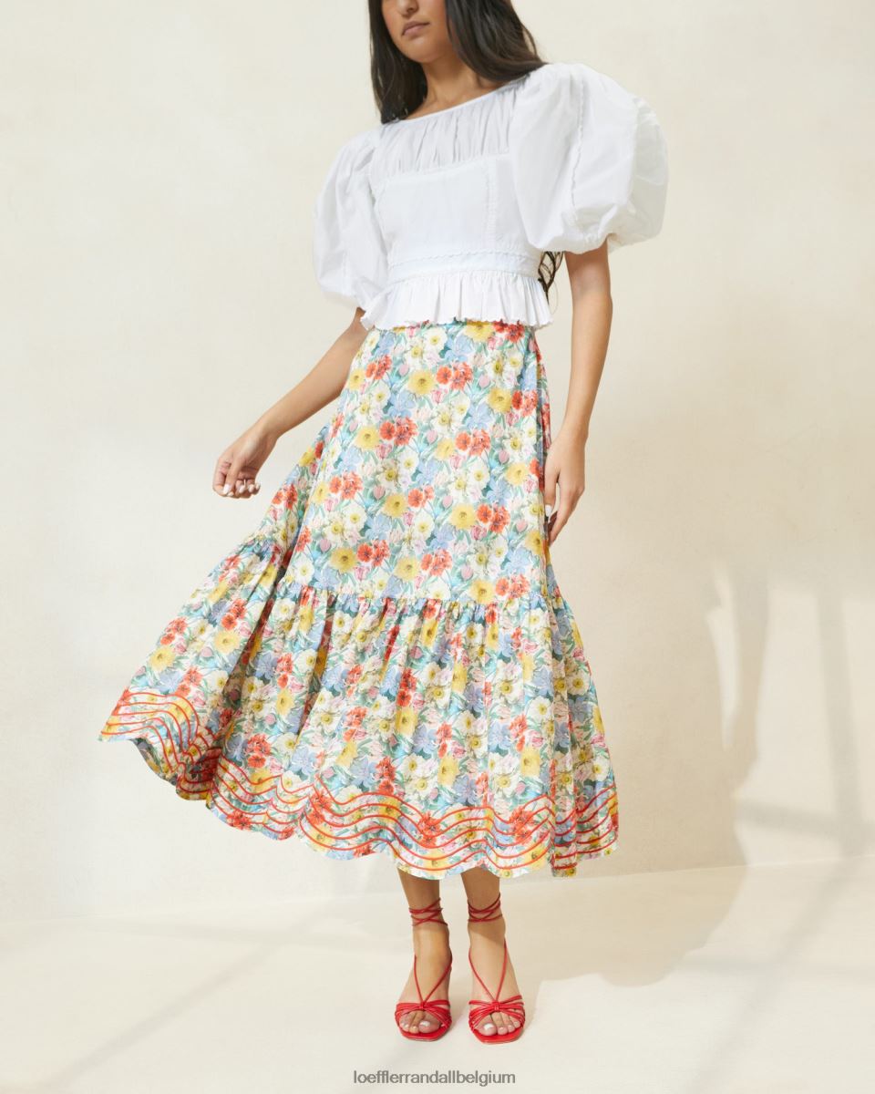 vêtements Loeffler Randall jupe opale à ourlet volanté floral multi coquelicot femmes 04V42L227