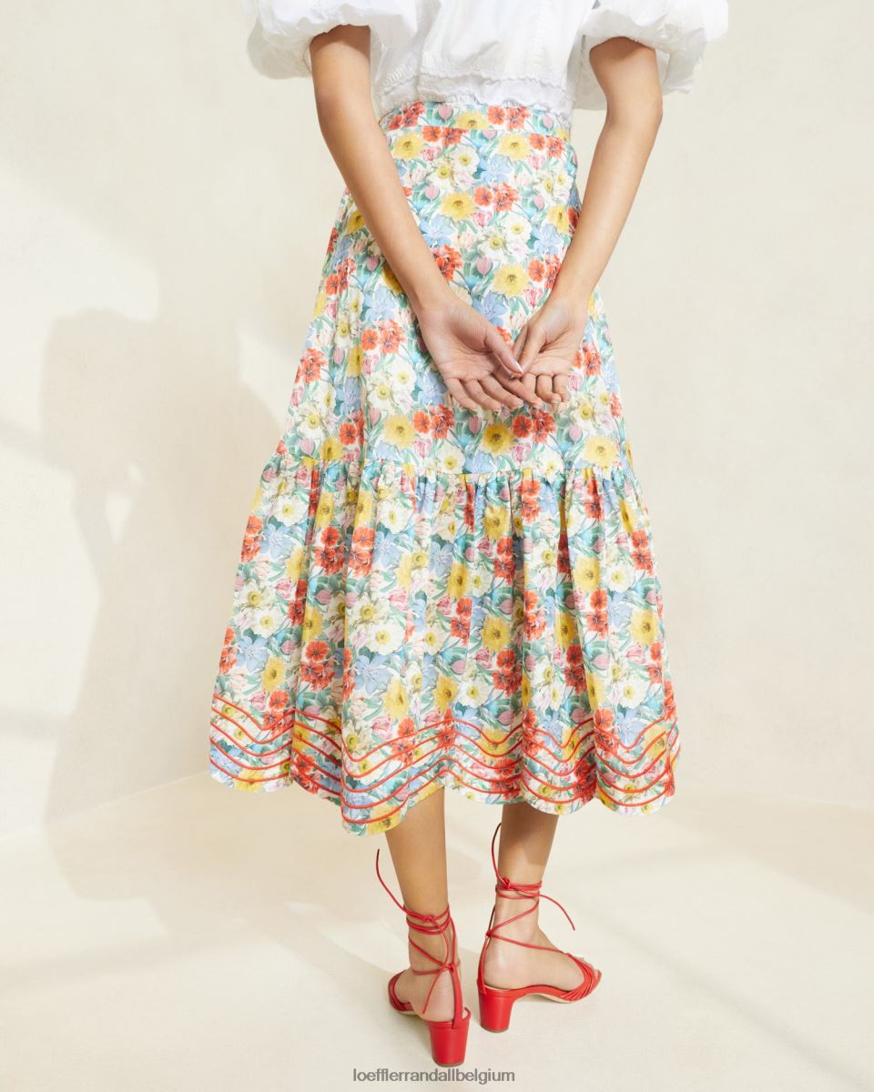 vêtements Loeffler Randall jupe opale à ourlet volanté floral multi coquelicot femmes 04V42L227
