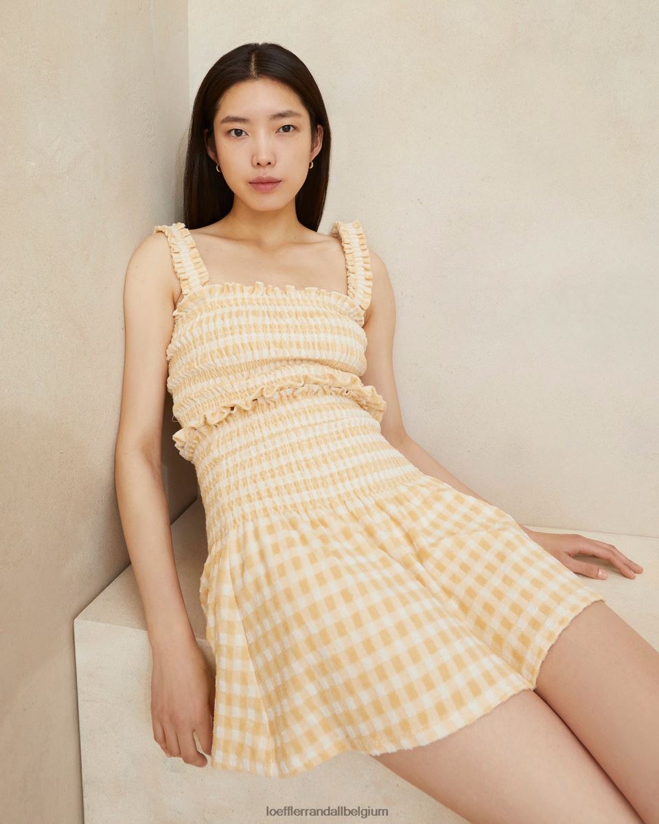 vêtements Loeffler Randall jupe smockée sienne vichy beige femmes 04V42L253