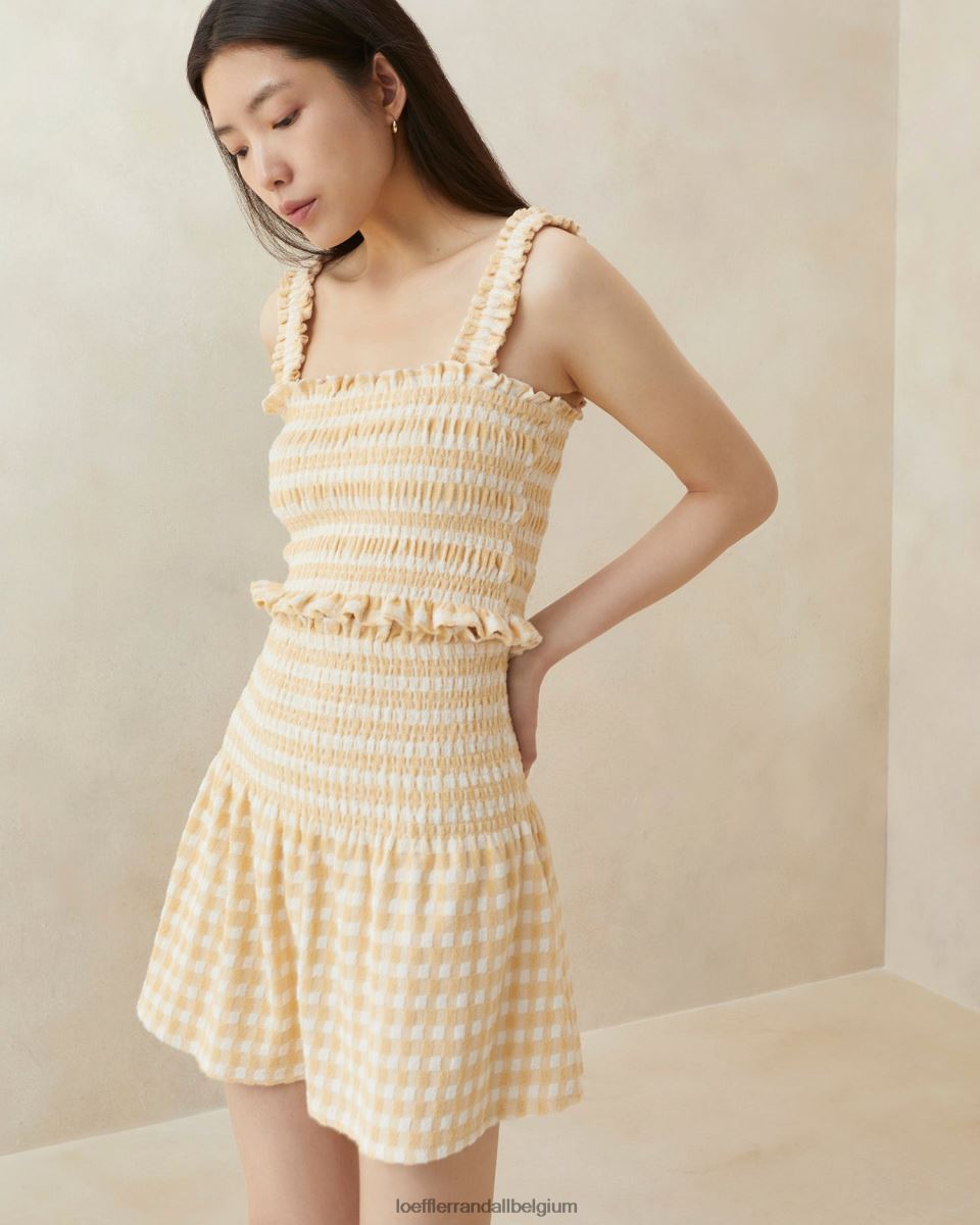 vêtements Loeffler Randall jupe smockée sienne vichy beige femmes 04V42L253