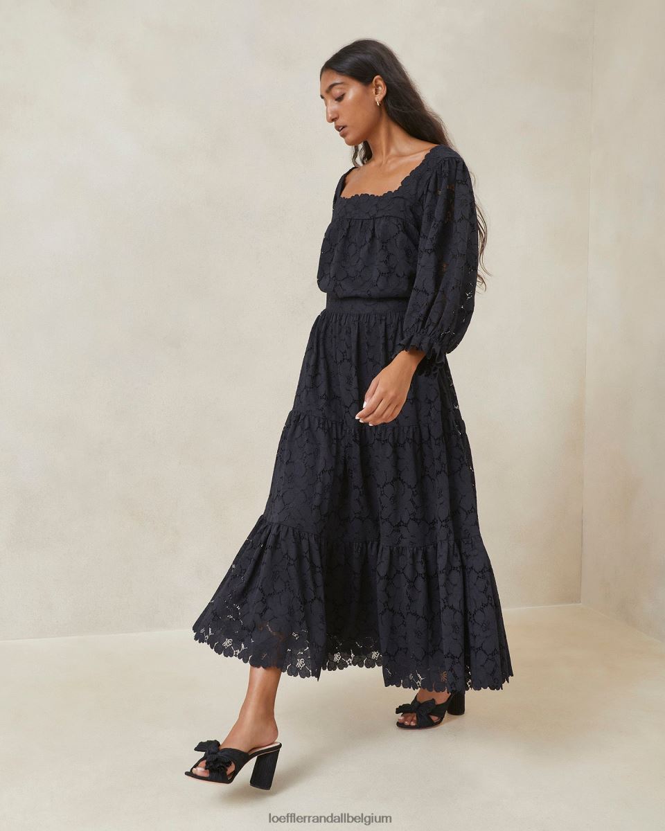 vêtements Loeffler Randall jupe à volants en dentelle Luna noir femmes 04V42L243