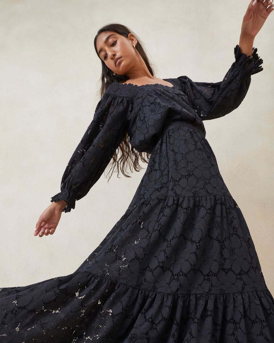 vêtements Loeffler Randall jupe à volants en dentelle Luna noir femmes 04V42L243