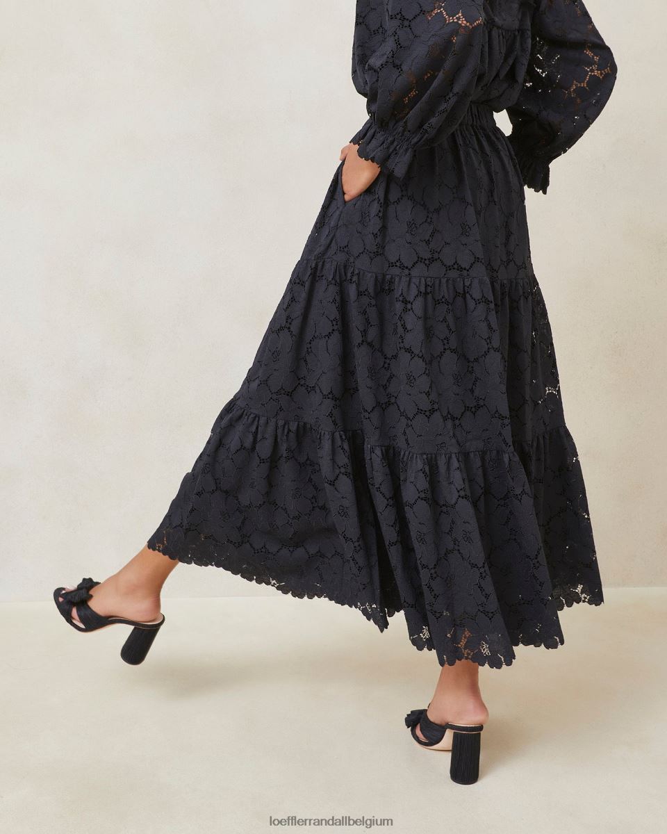 vêtements Loeffler Randall jupe à volants en dentelle Luna noir femmes 04V42L243