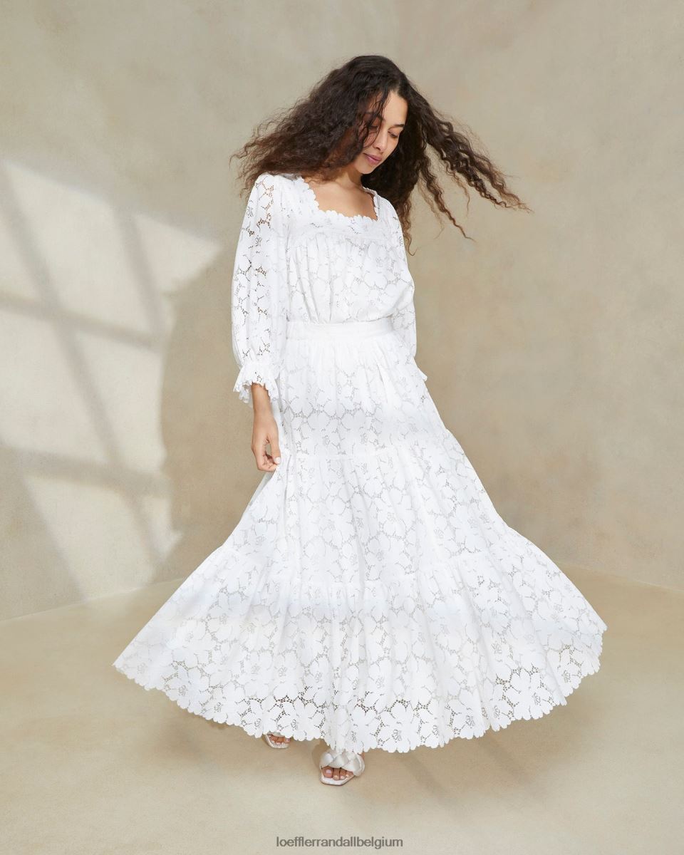 vêtements Loeffler Randall jupe à volants en dentelle crème Luna Ivoire femmes 04V42L217