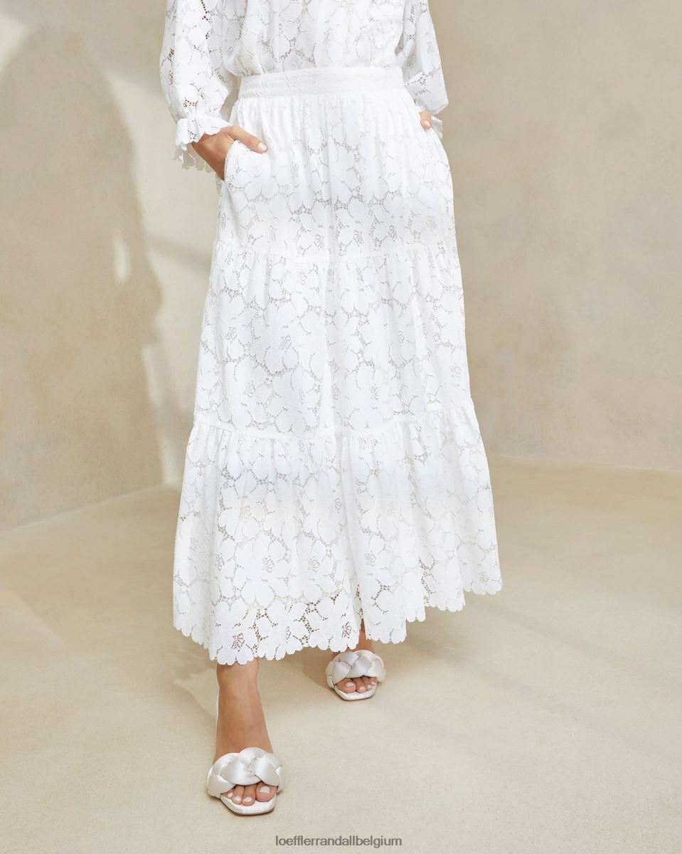 vêtements Loeffler Randall jupe à volants en dentelle crème Luna Ivoire femmes 04V42L217