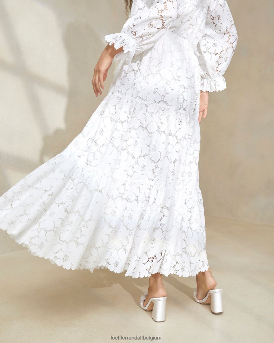 vêtements Loeffler Randall jupe à volants en dentelle crème Luna Ivoire femmes 04V42L217