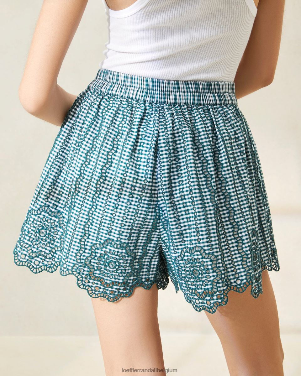 vêtements Loeffler Randall short festonné dorian mini vichy vert femmes 04V42L226