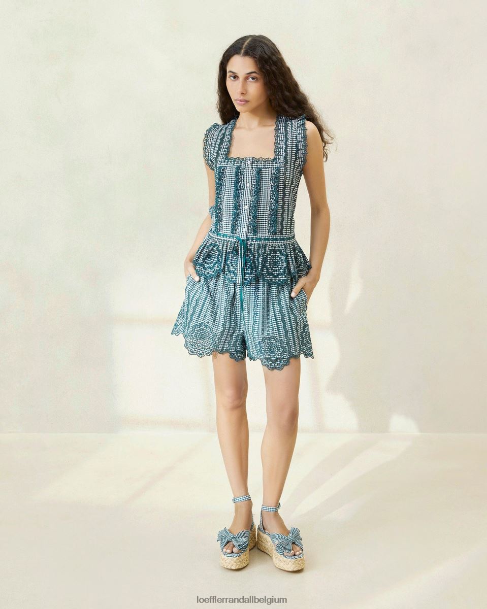 vêtements Loeffler Randall short festonné dorian mini vichy vert femmes 04V42L226