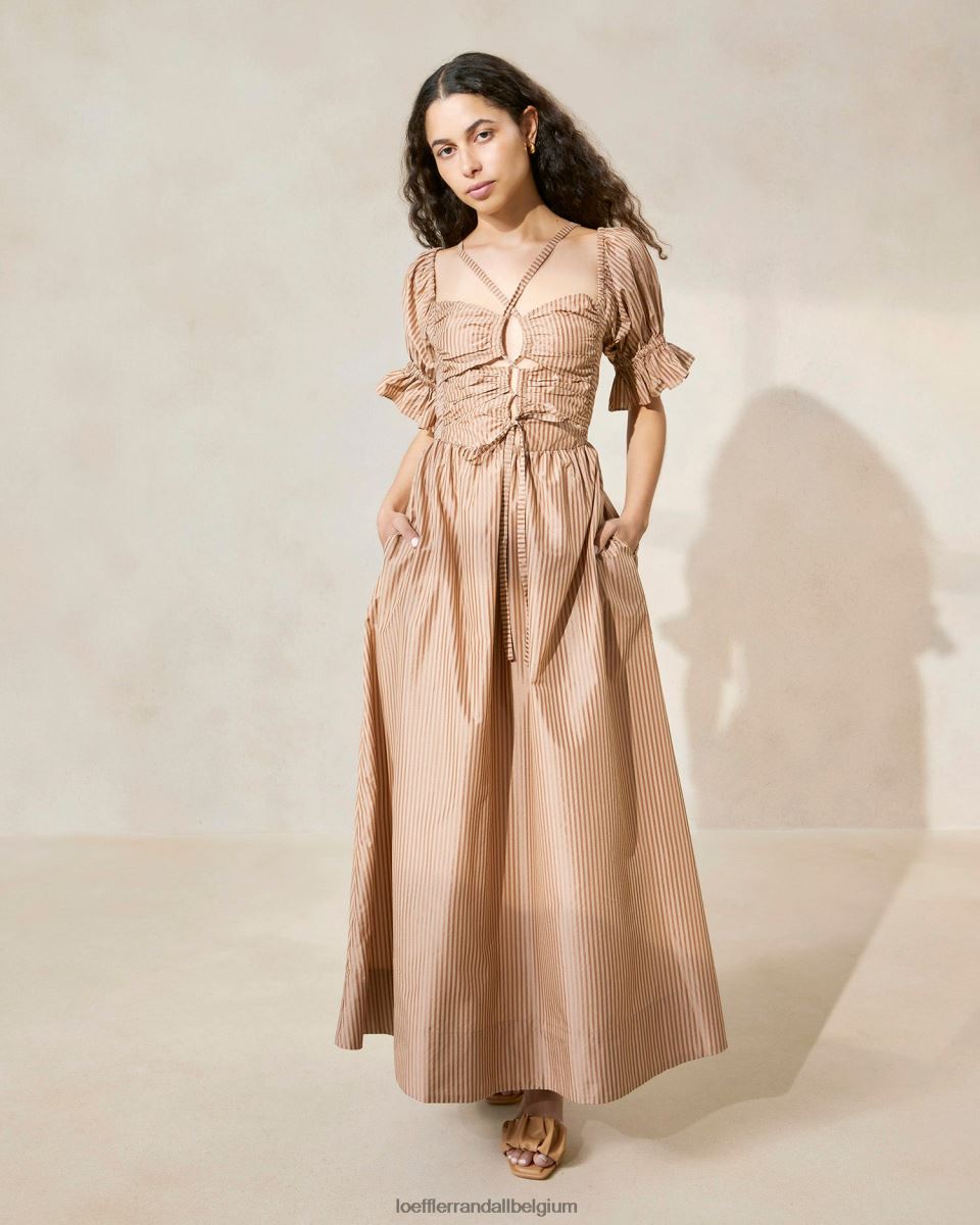 vêtements Loeffler Randall robe Yael à corsage froncé rayure marron bicolore femmes 04V42L190