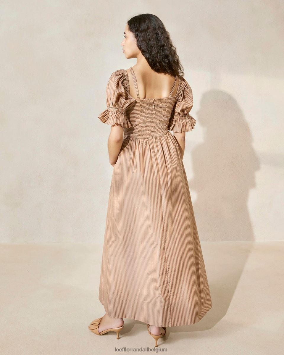 vêtements Loeffler Randall robe Yael à corsage froncé rayure marron bicolore femmes 04V42L190