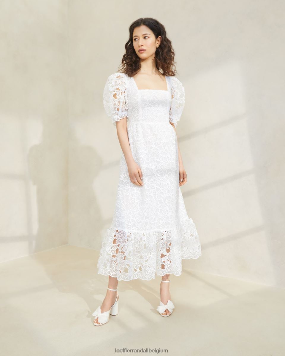vêtements Loeffler Randall robe addison à manches bouffantes crème femmes 04V42L182