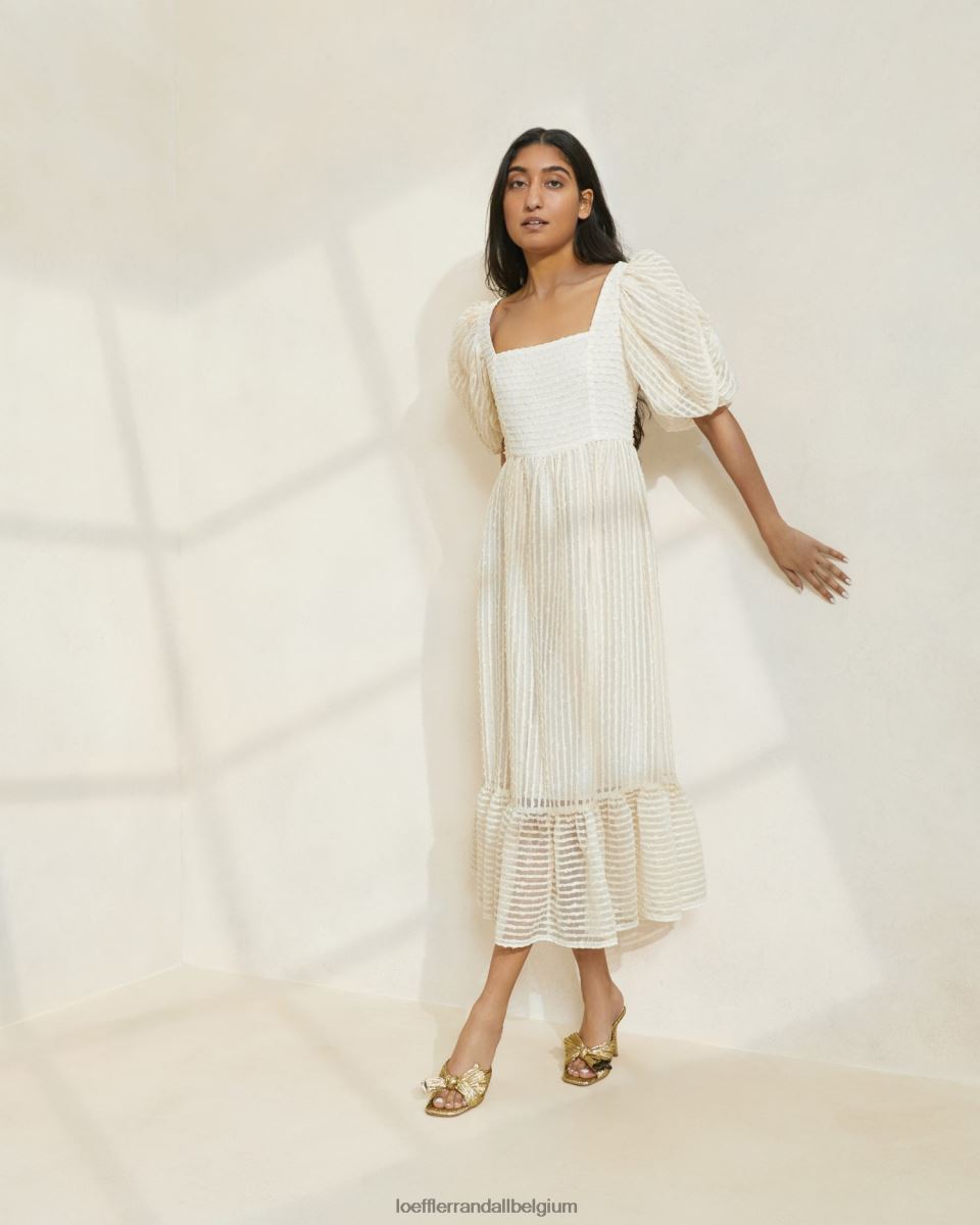 vêtements Loeffler Randall robe addison à manches bouffantes rayure crème femmes 04V42L172
