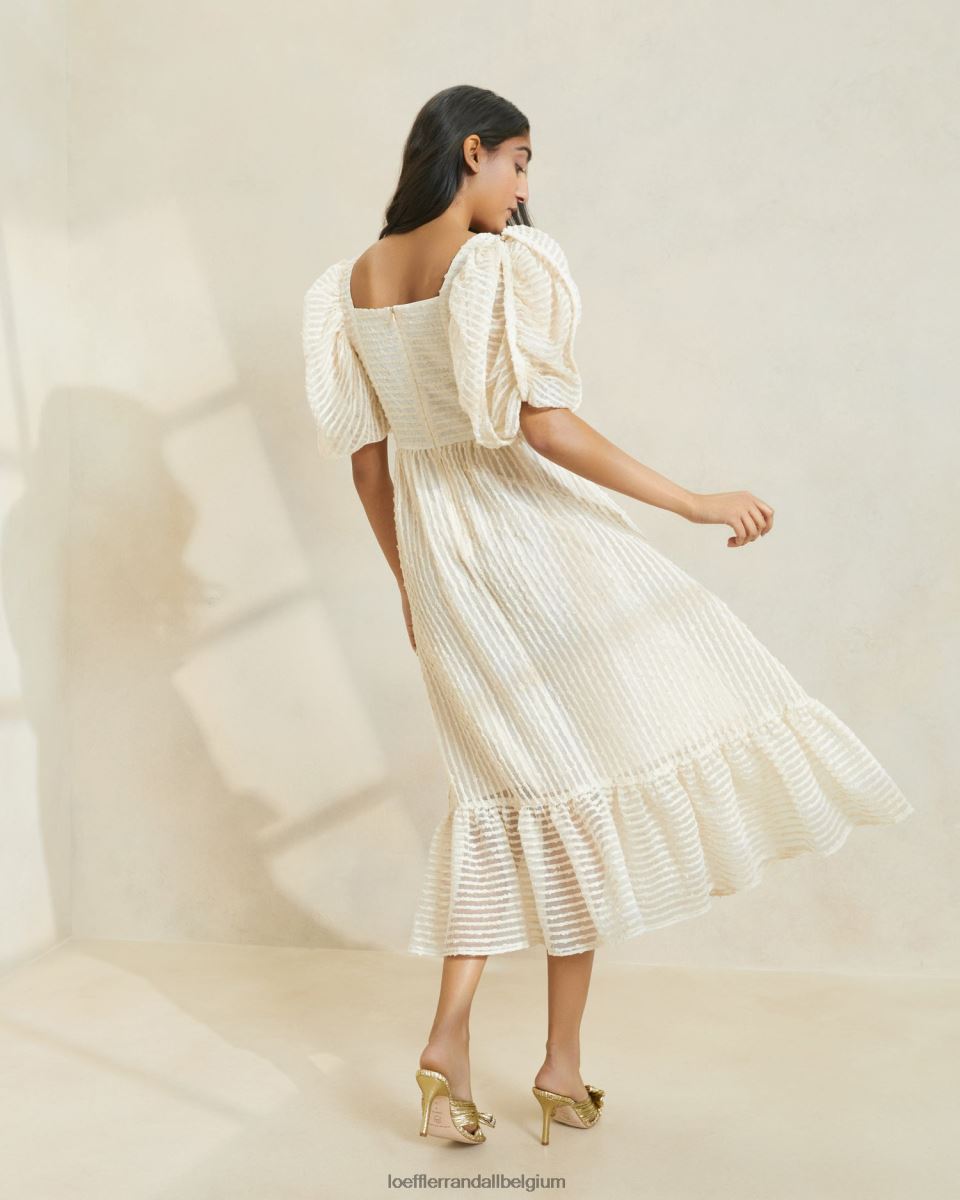vêtements Loeffler Randall robe addison à manches bouffantes rayure crème femmes 04V42L172