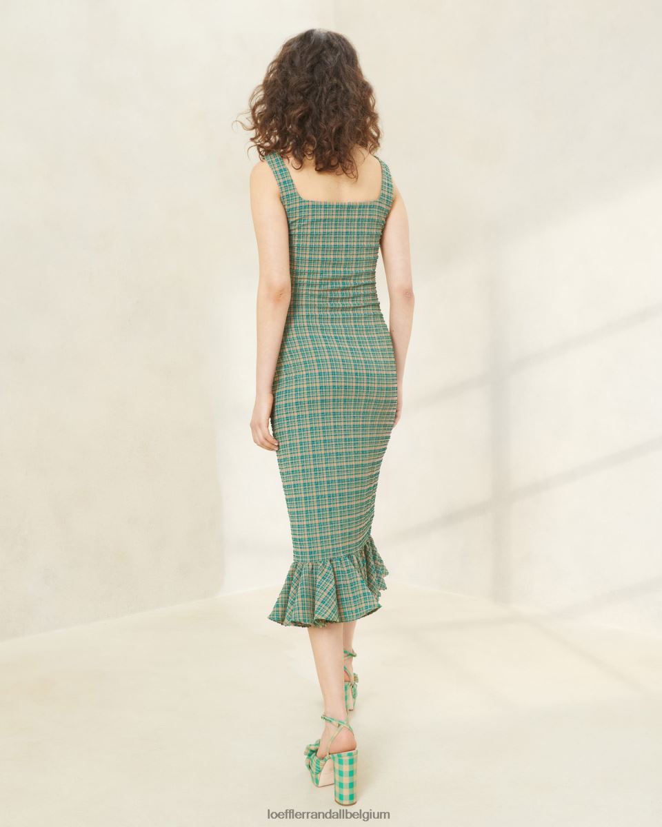 vêtements Loeffler Randall robe débardeur à ourlet volanté yessica plaid vert/caramel au beurre femmes 04V42L188
