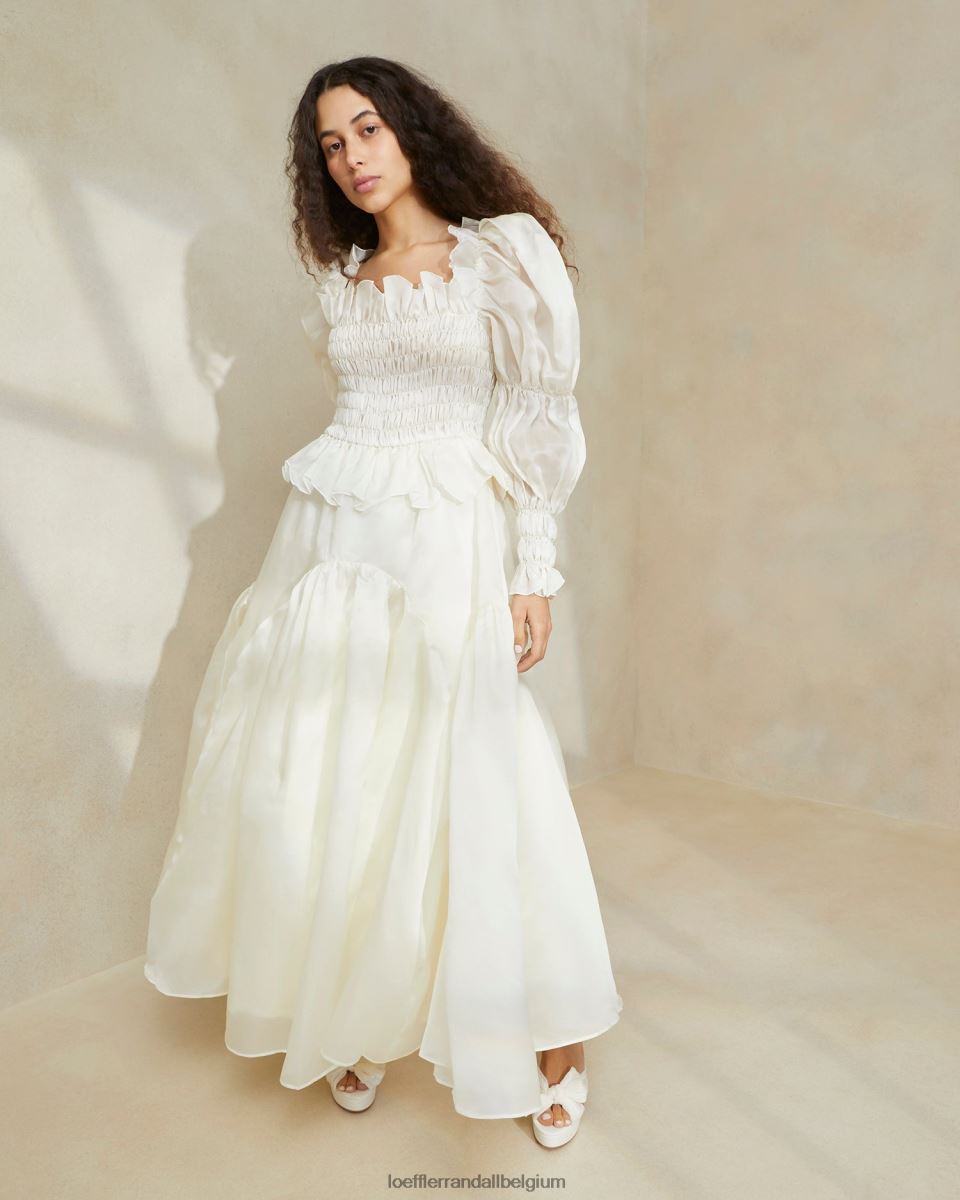vêtements Loeffler Randall robe en organza à smocks suzette crème femmes 04V42L170