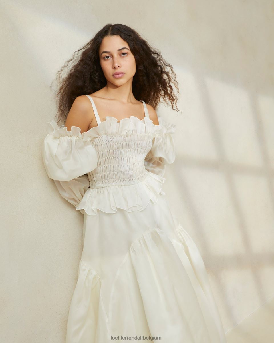 vêtements Loeffler Randall robe en organza à smocks suzette crème femmes 04V42L170