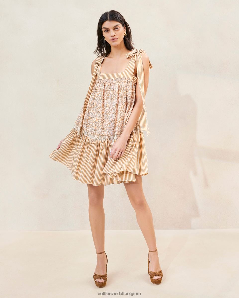 vêtements Loeffler Randall robe janie à ourlet volanté marron fleuri/rayure marron femmes 04V42L189