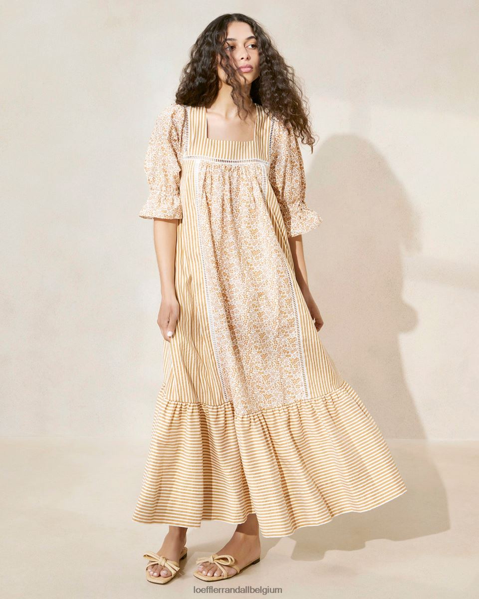 vêtements Loeffler Randall robe longue phillipa marron fleuri/rayure marron femmes 04V42L184