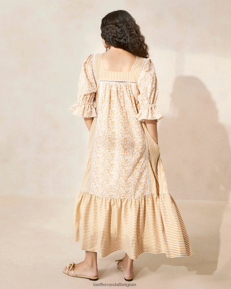 vêtements Loeffler Randall robe longue phillipa marron fleuri/rayure marron femmes 04V42L184