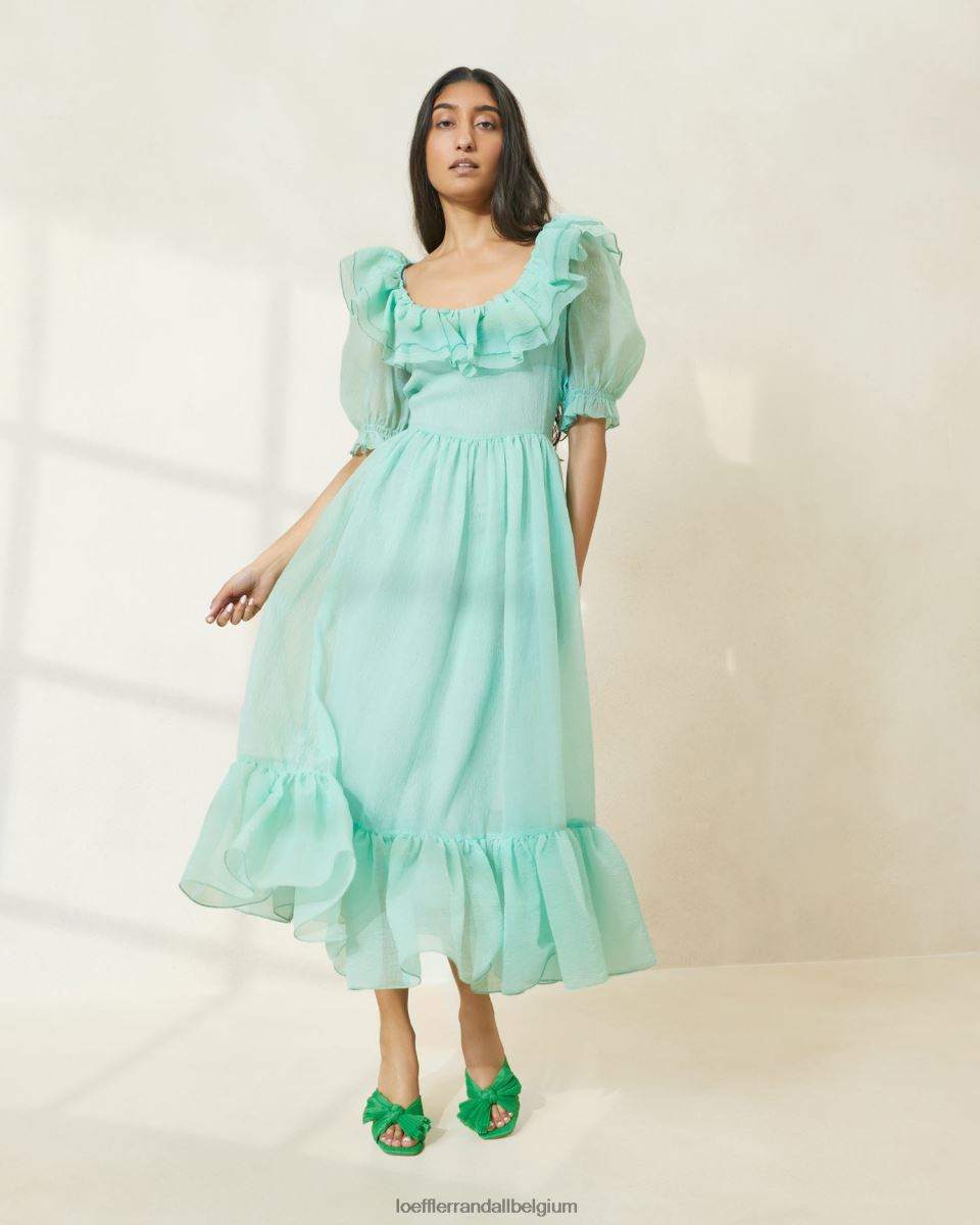 vêtements Loeffler Randall robe à manches bouffantes et volants shannon écume de mer femmes 04V42L174