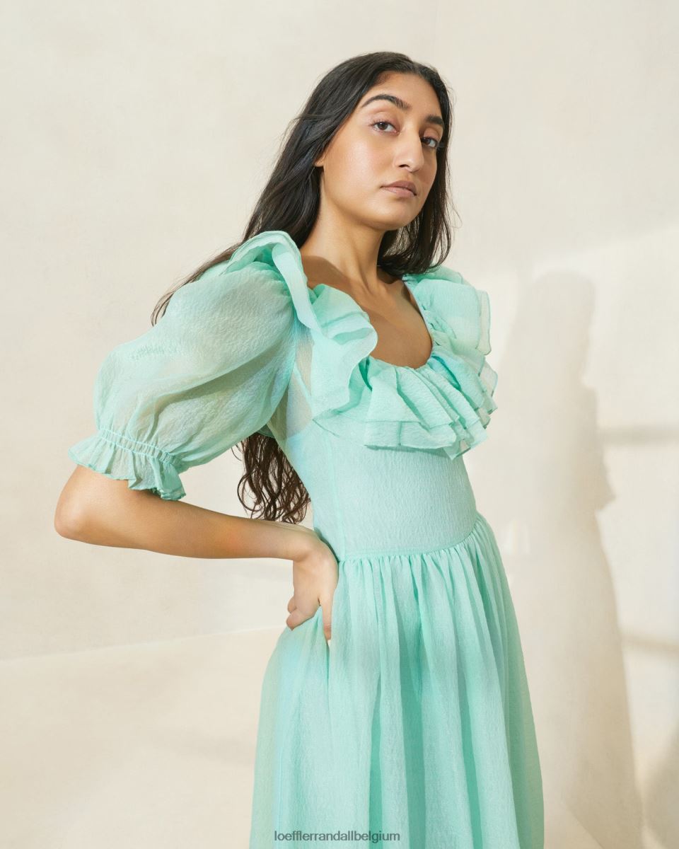 vêtements Loeffler Randall robe à manches bouffantes et volants shannon écume de mer femmes 04V42L174